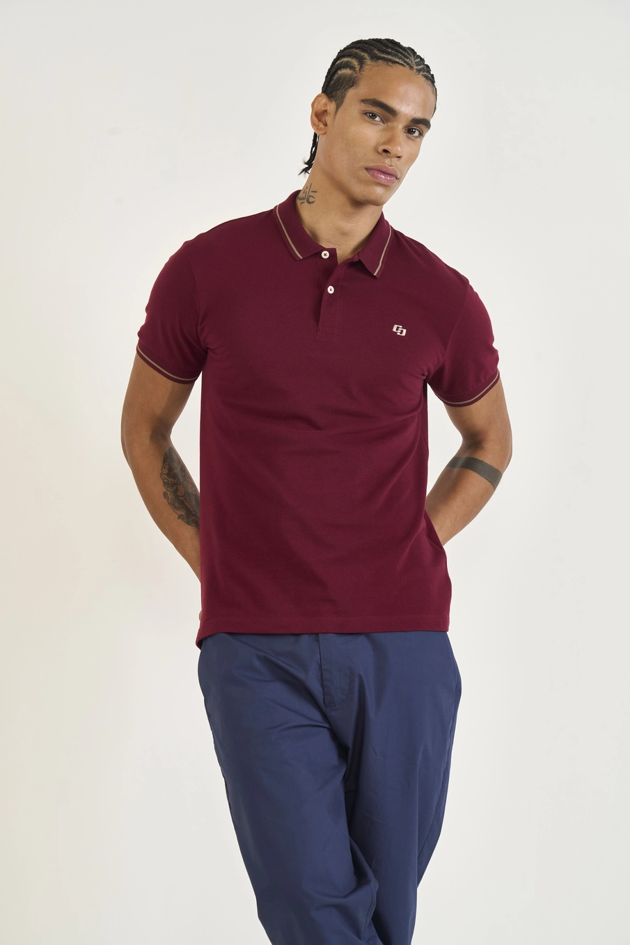 Polo Masculina Com C Duplo Bordô