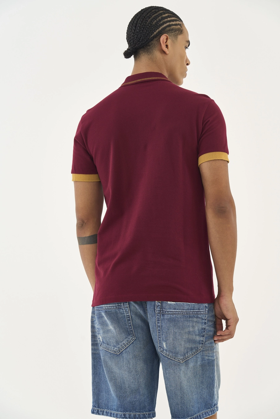 Polo Comfort Com Listra Na Manga Bordô