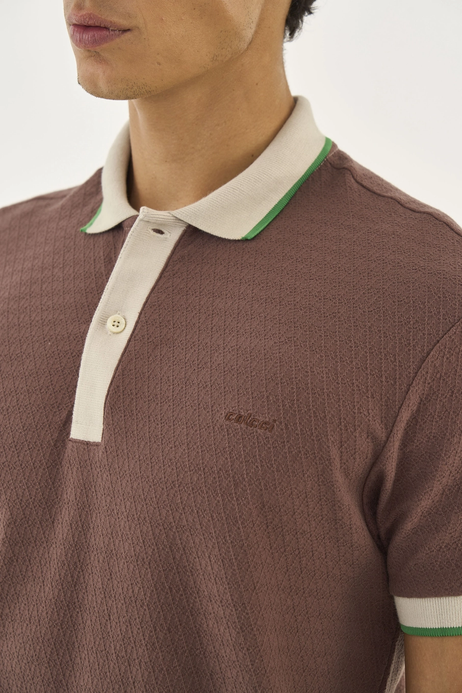 Polo Slim Duo Color Texturizada Marrom