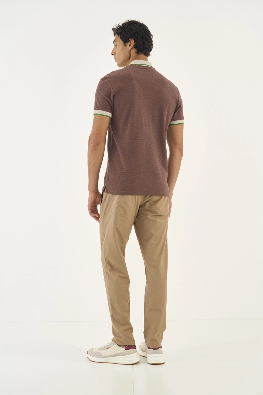 Polo Slim Duo Color Texturizada Marrom