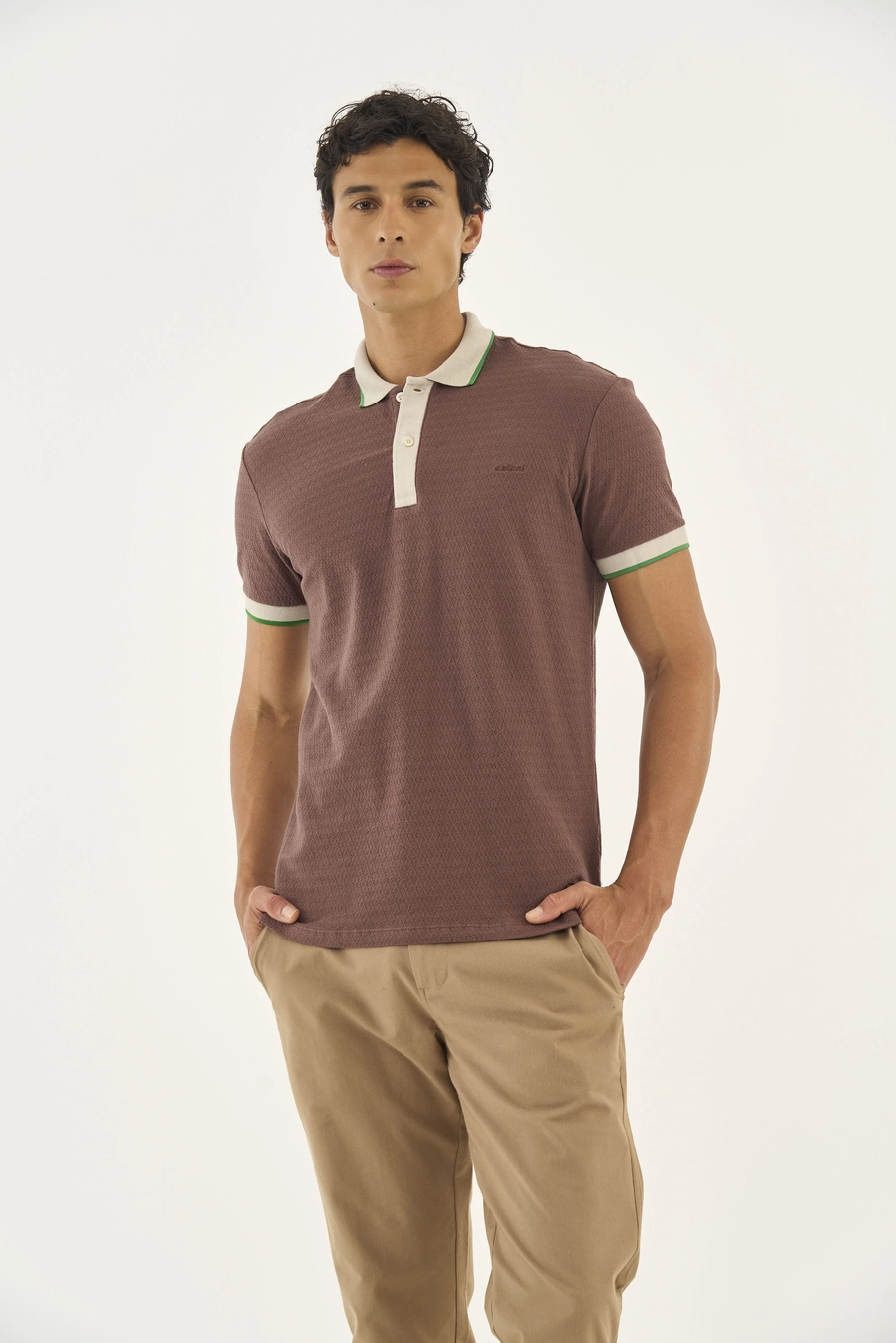 Polo Slim Duo Color Texturizada Marrom