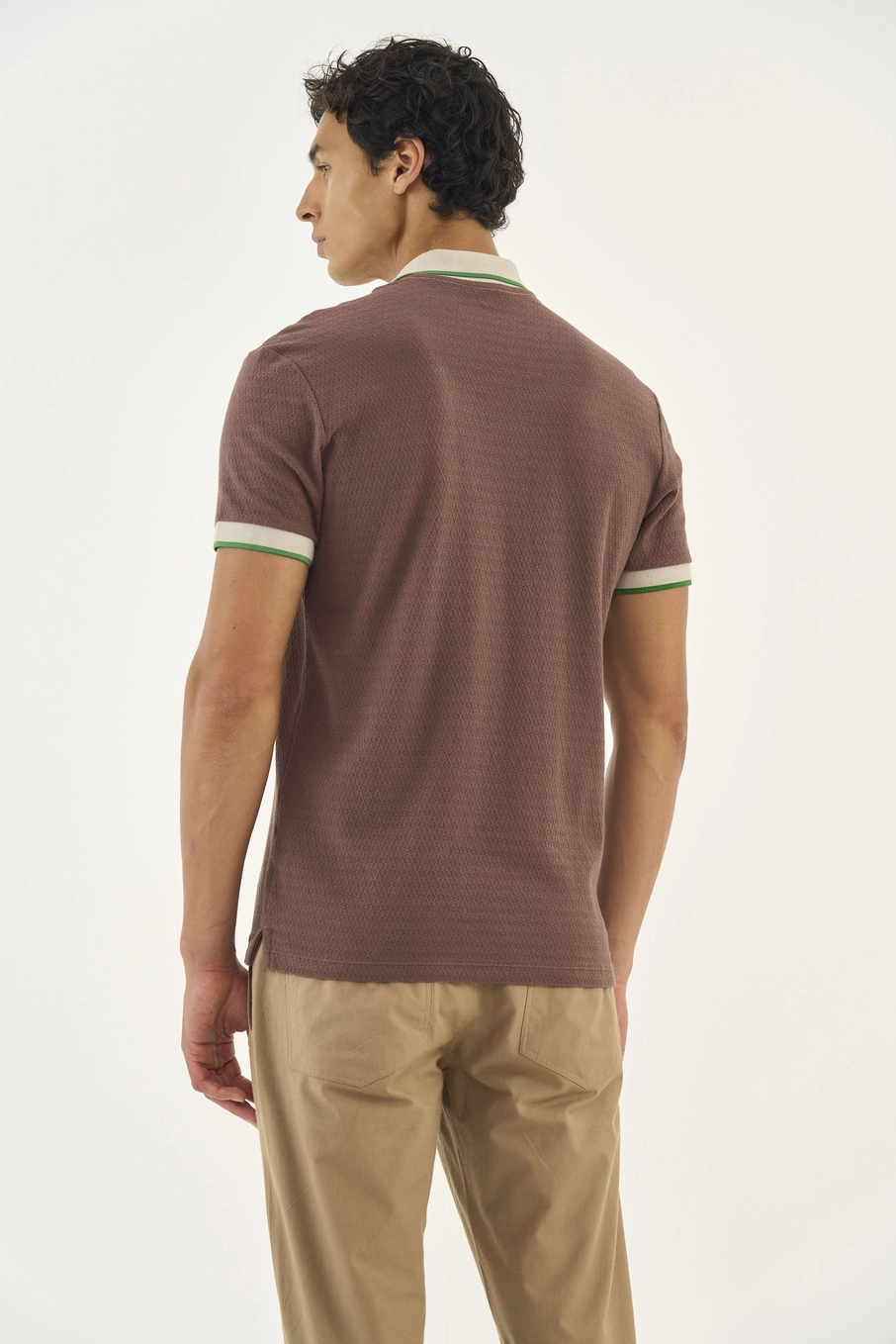 Polo Slim Duo Color Texturizada Marrom