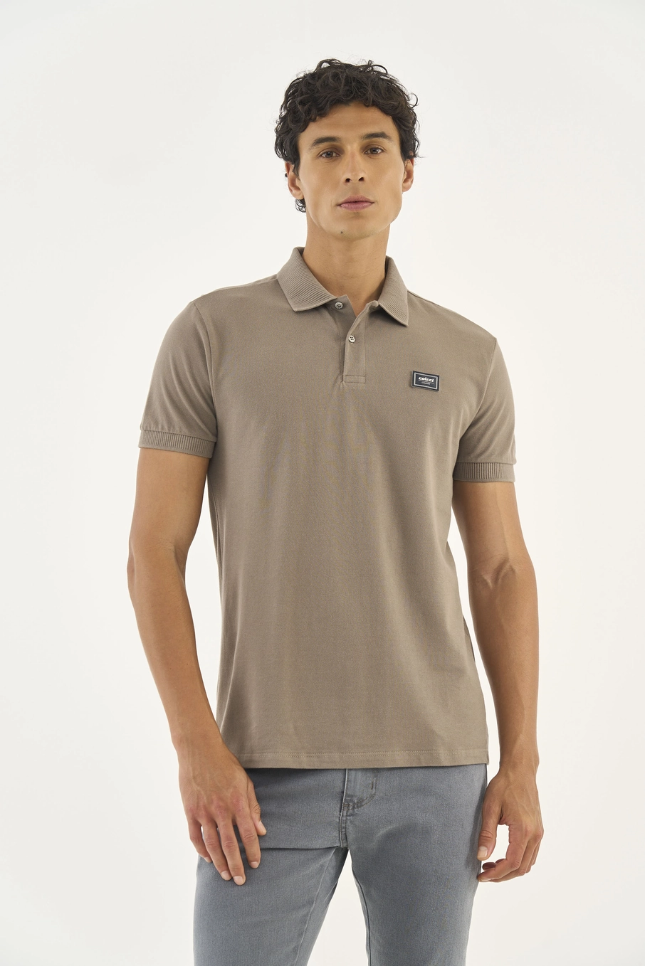 Polo Masculina Comfort Bege Cinzas