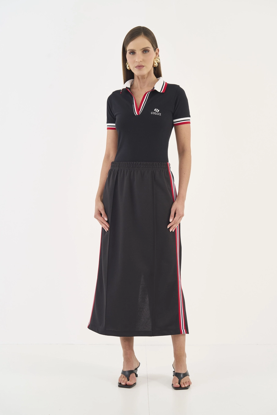 Polo Slim Com Detalhes Em Listras Preto