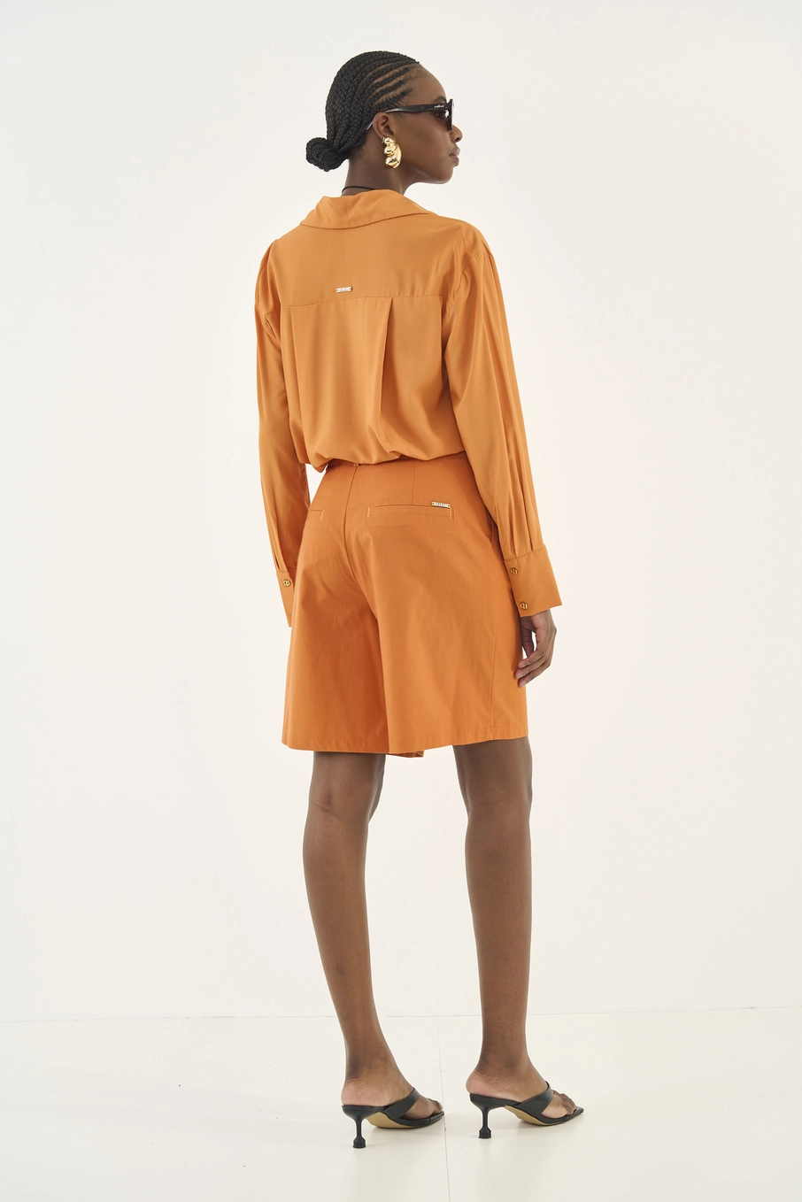 Camisa Feminina Solta Manga Longa Laranja