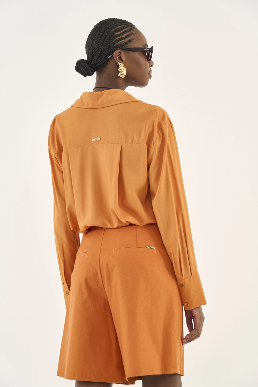 Camisa Feminina Solta Manga Longa Laranja