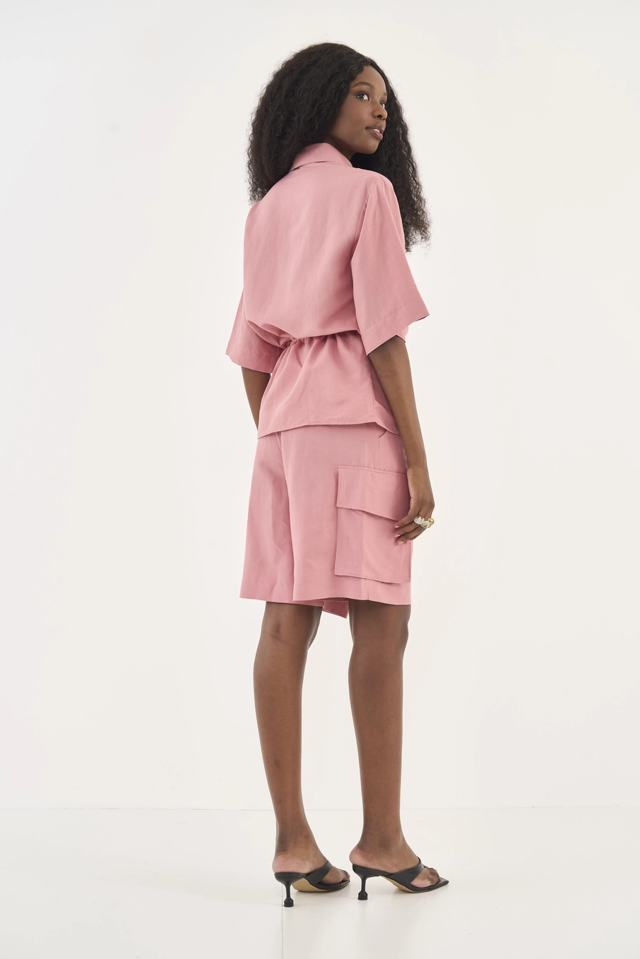Camisa Com Linho E Cintura Regulável Rosa