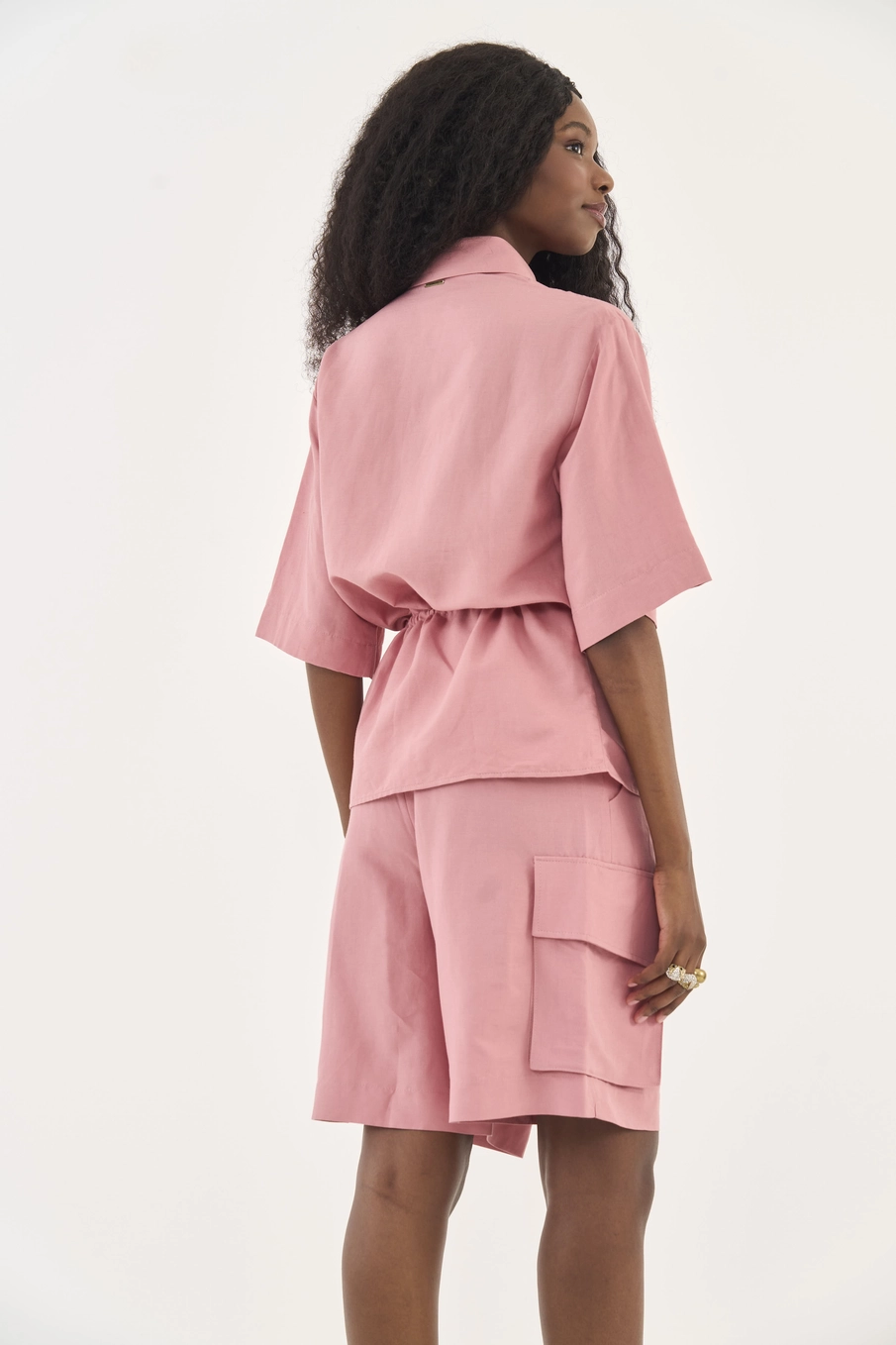 Camisa Com Linho E Cintura Regulável Rosa