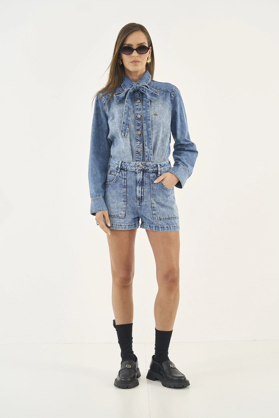 Camisa Jeans Comfort Com Faixa Para Amarração Índigo