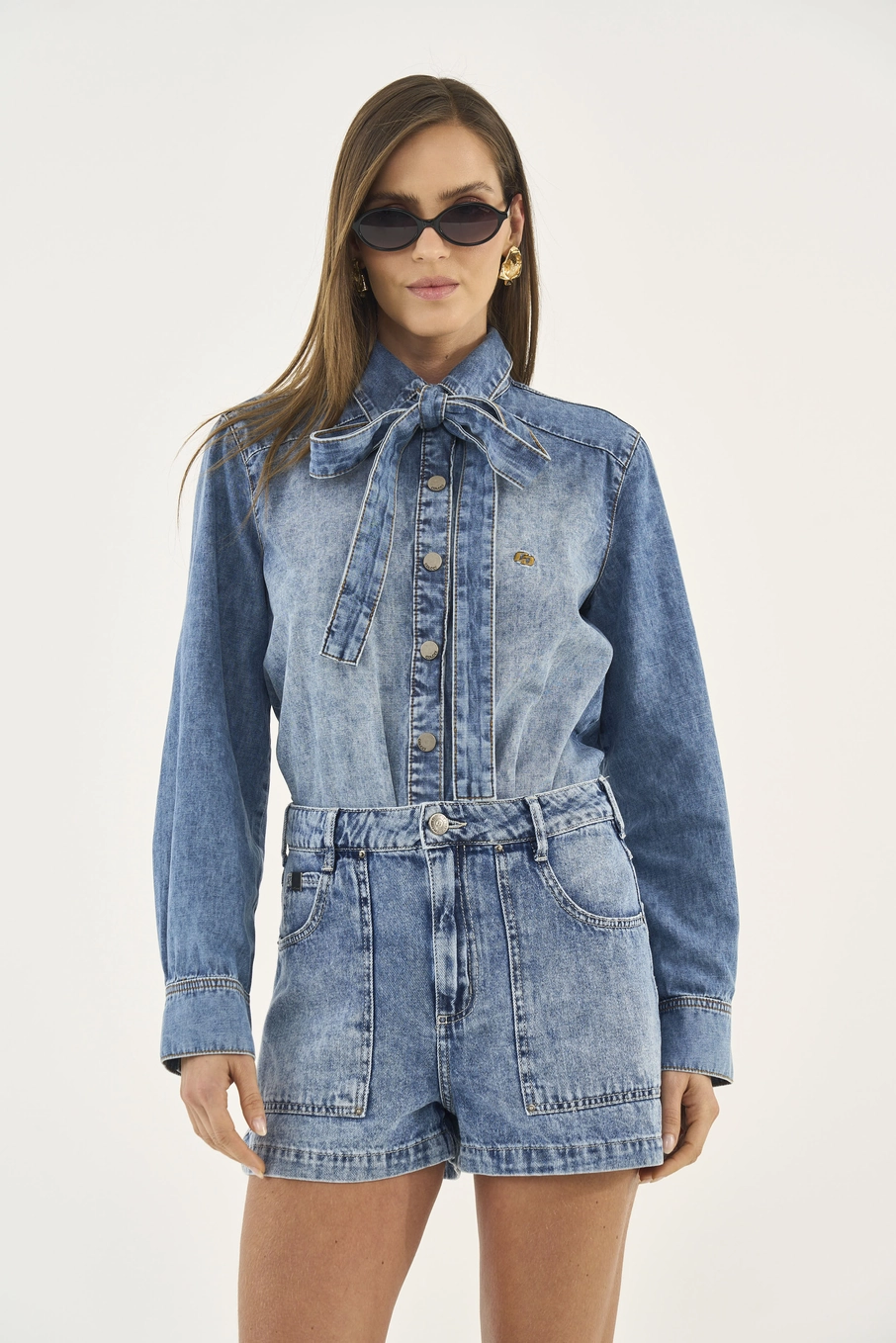 Camisa Jeans Comfort Com Faixa Para Amarração Índigo