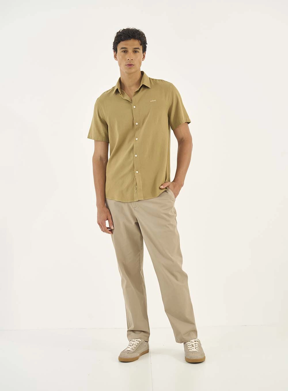 Camisa Manga Curta Relax Bege