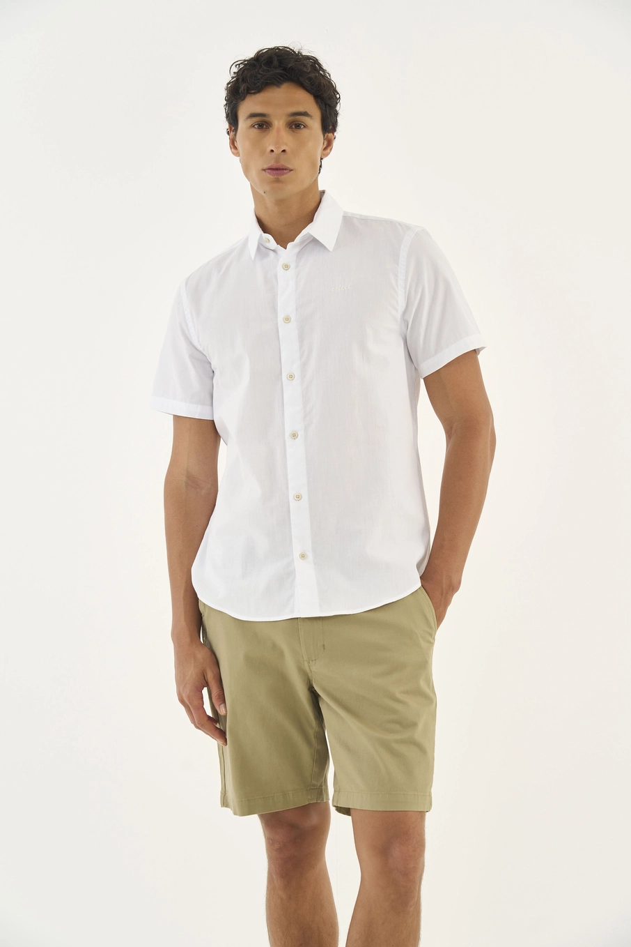 Camisa Em Tricoline Manga Curta Branco