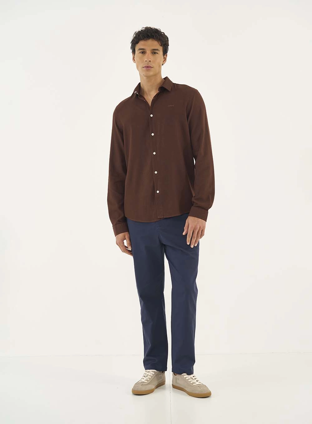 Camisa Masculina Manga Longa Relax Marrom
