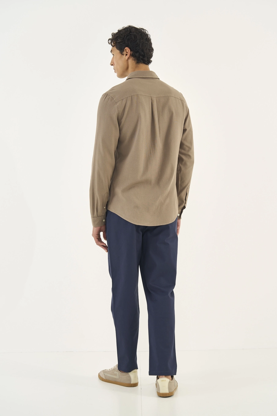 Camisa Masculina Manga Longa Relax Bege Cinzas