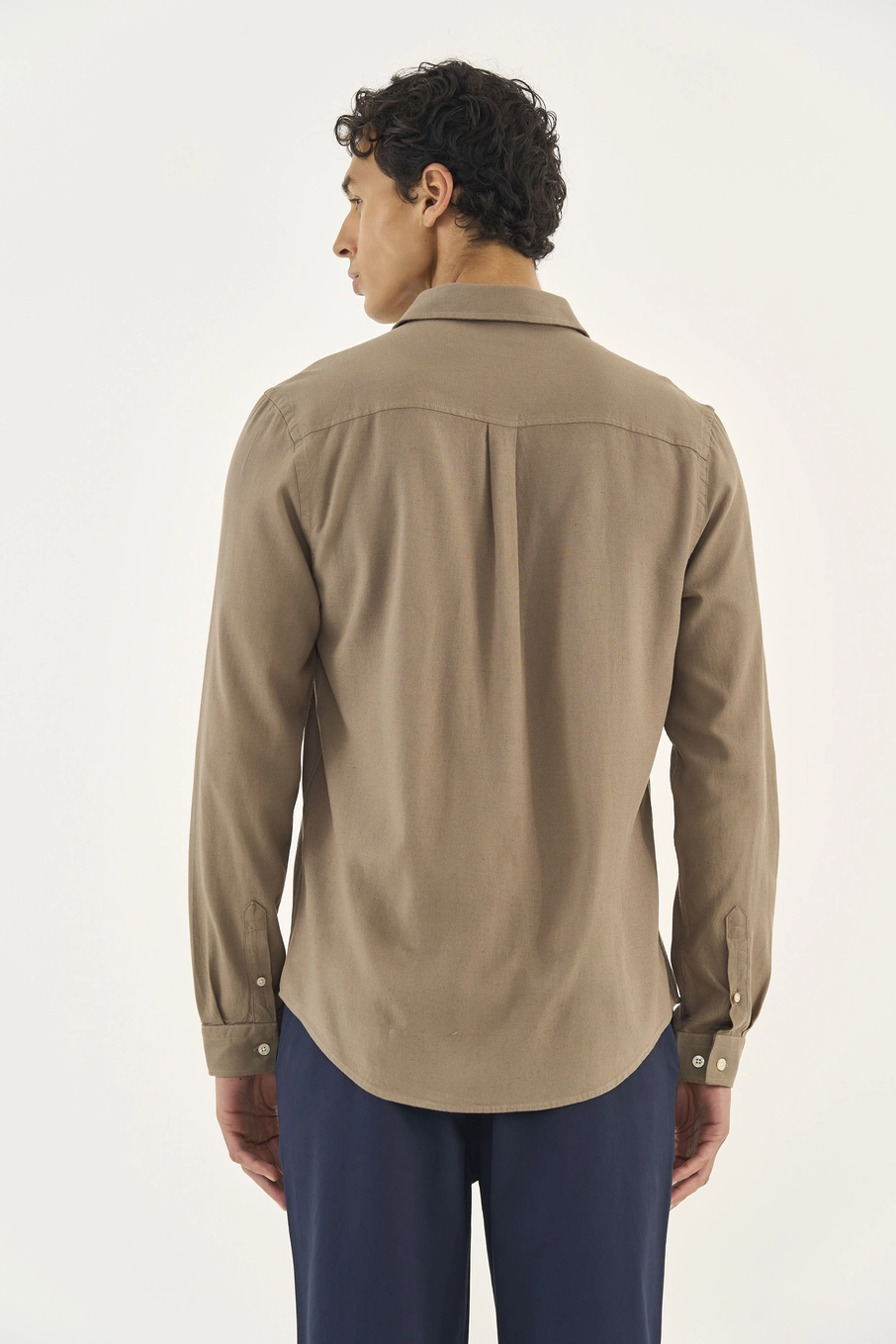 Camisa Masculina Manga Longa Relax Bege Cinzas