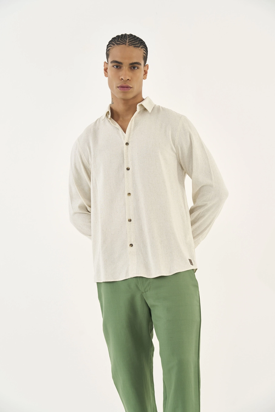 Camisa Com Linho Relax Bege