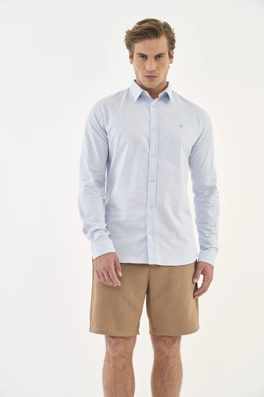Camisa Oxfortd Manga Longa Azul Cashmere
