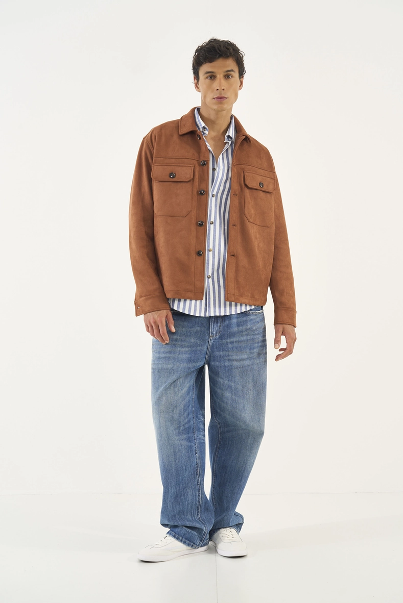 Camisa Em Suede Com Bolsos Frontais