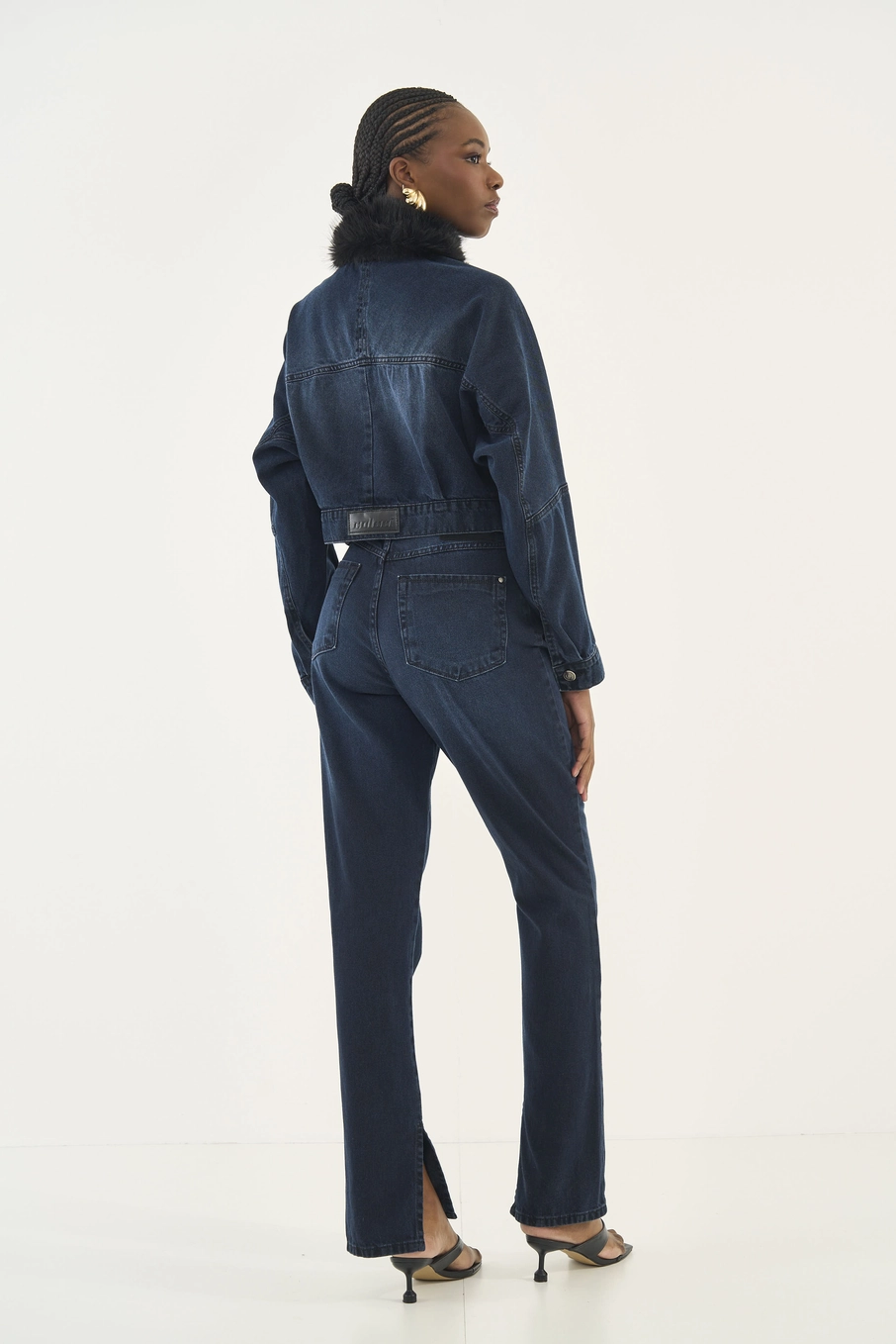 Jaqueta Jeans Com Gola De Pelo Índigo