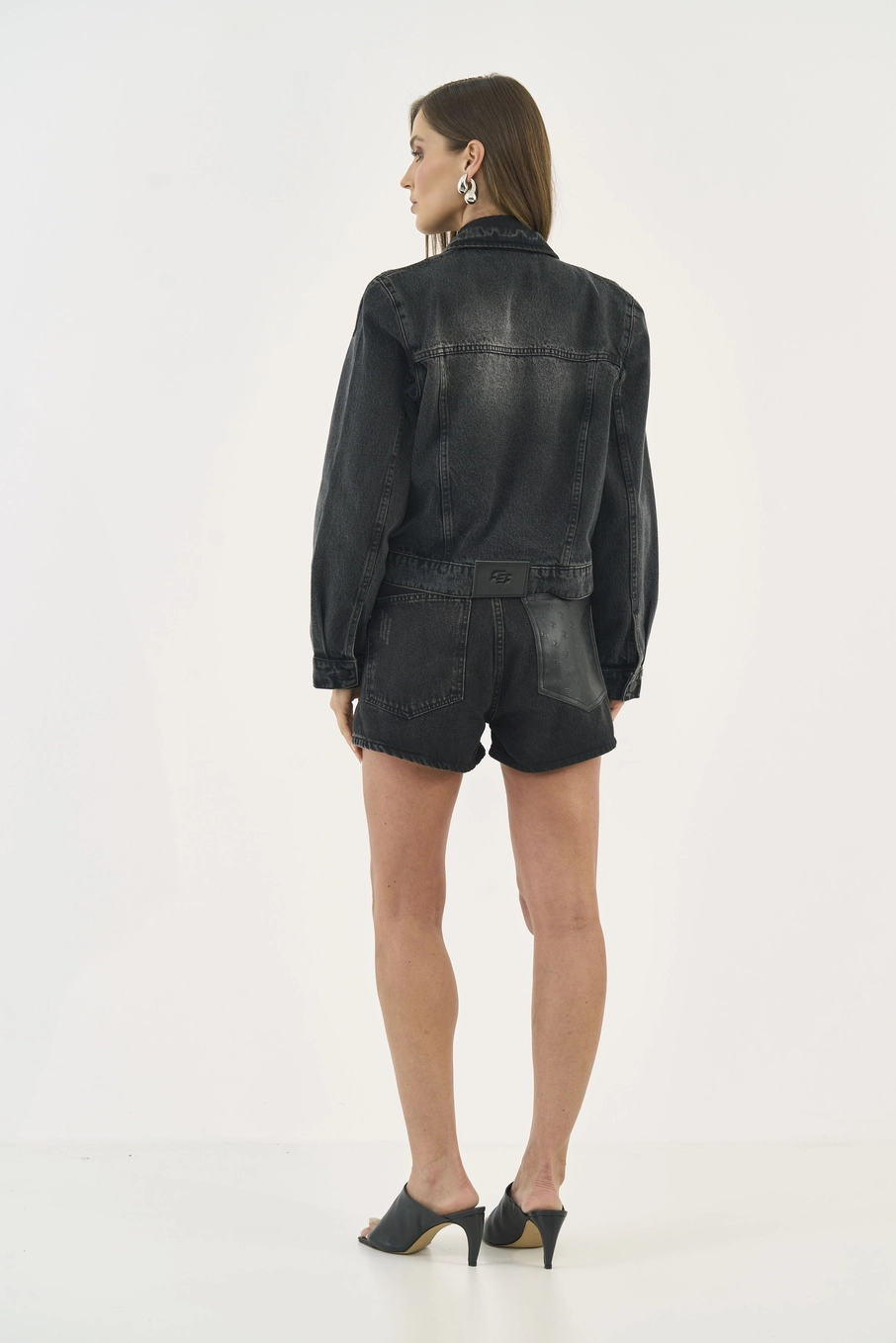 Jaqueta Slim Jeans Com Franjas Indigo Preto