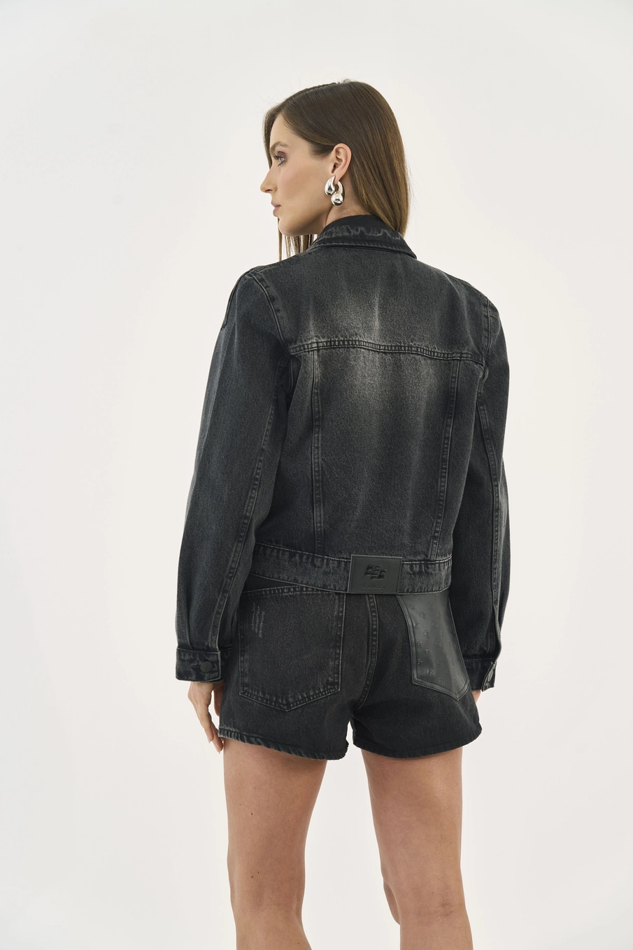 Jaqueta Slim Jeans Com Franjas Indigo Preto
