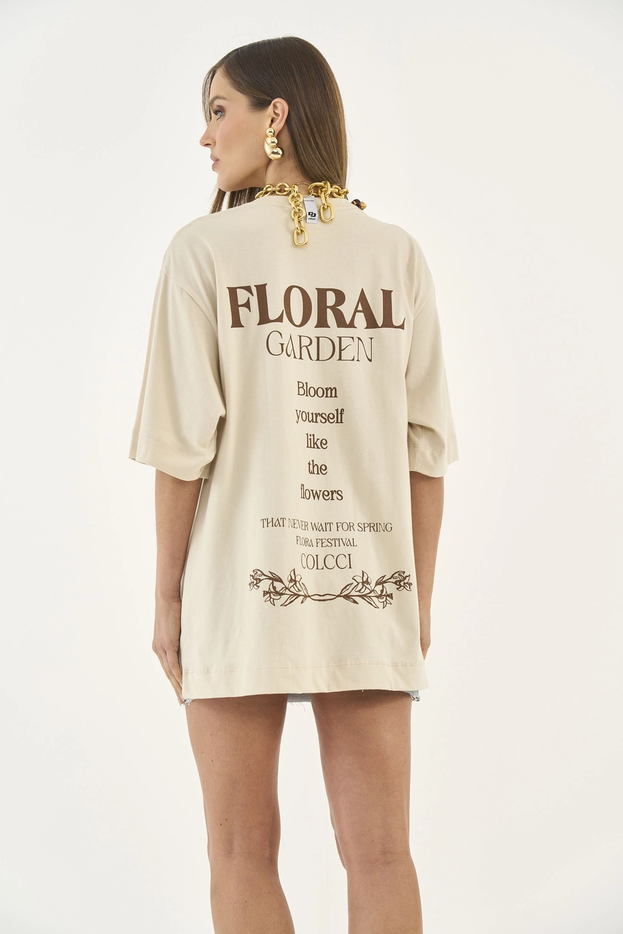Camiseta Loose Com Estampa Bege