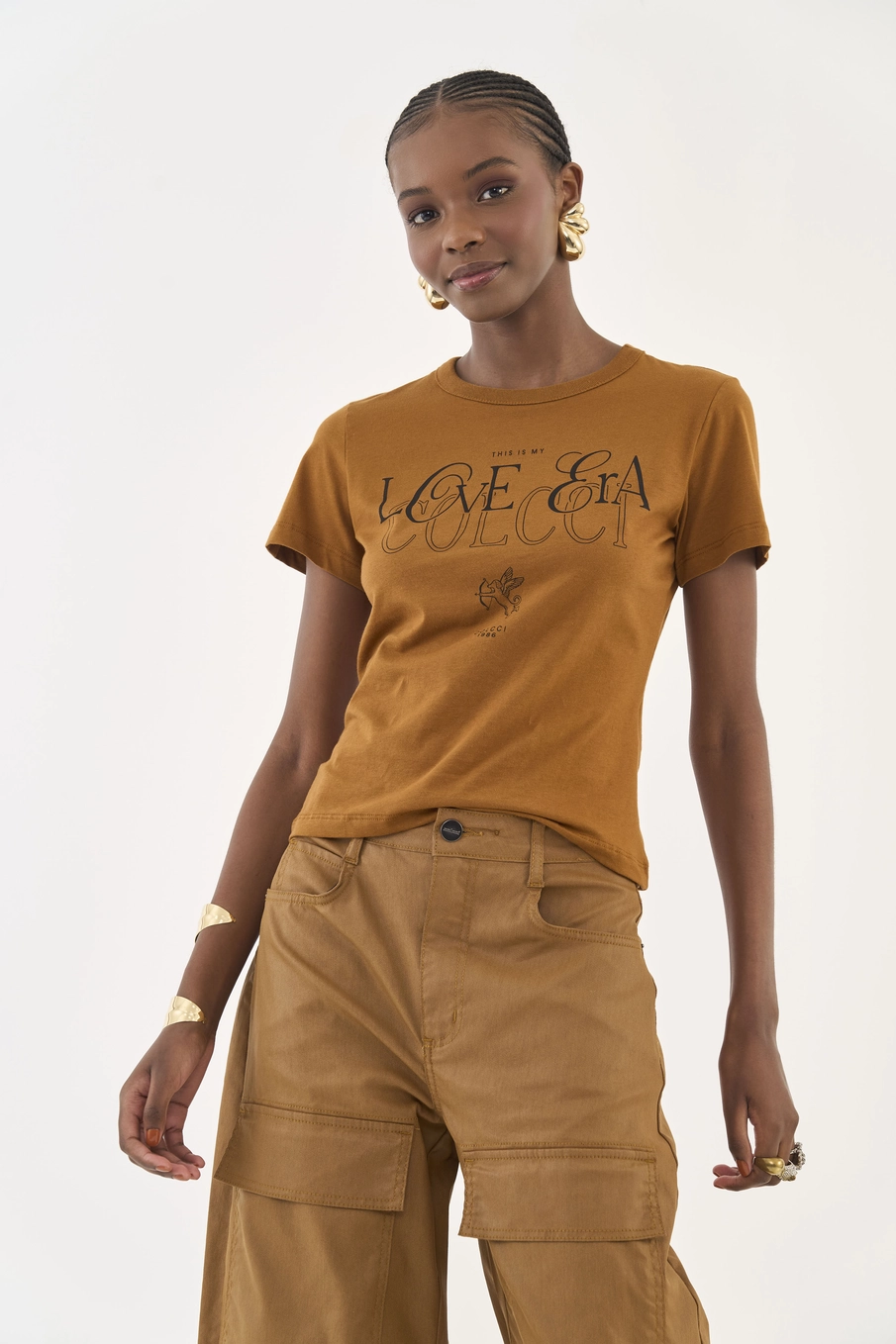 Camiseta Slim Estampada Love Era Marrom