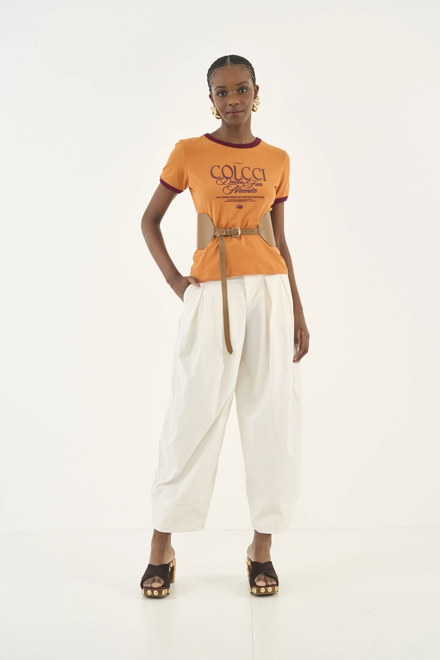 Camiseta Slim Com Estampa Frontal Laranja