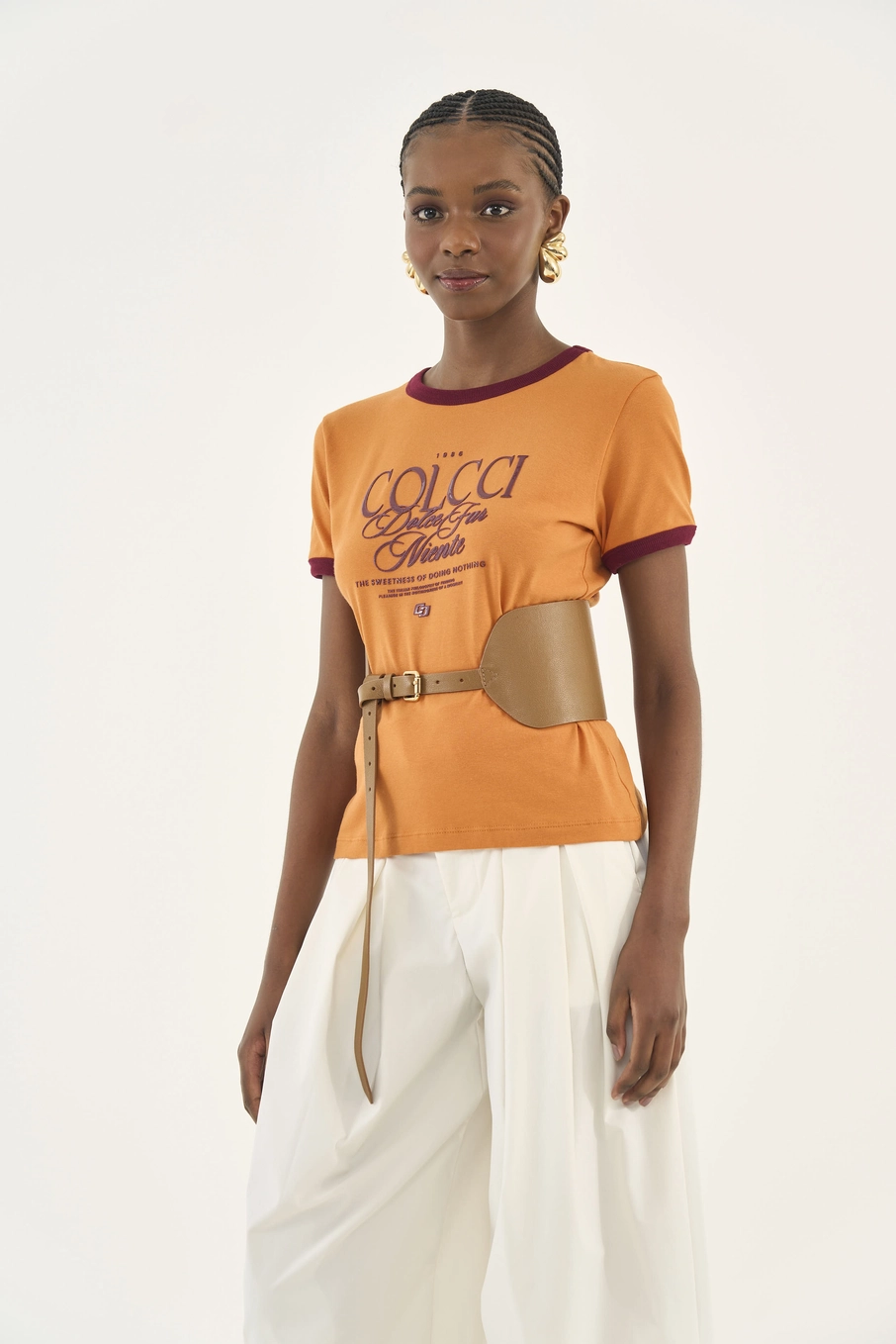Camiseta Slim Com Estampa Frontal Laranja