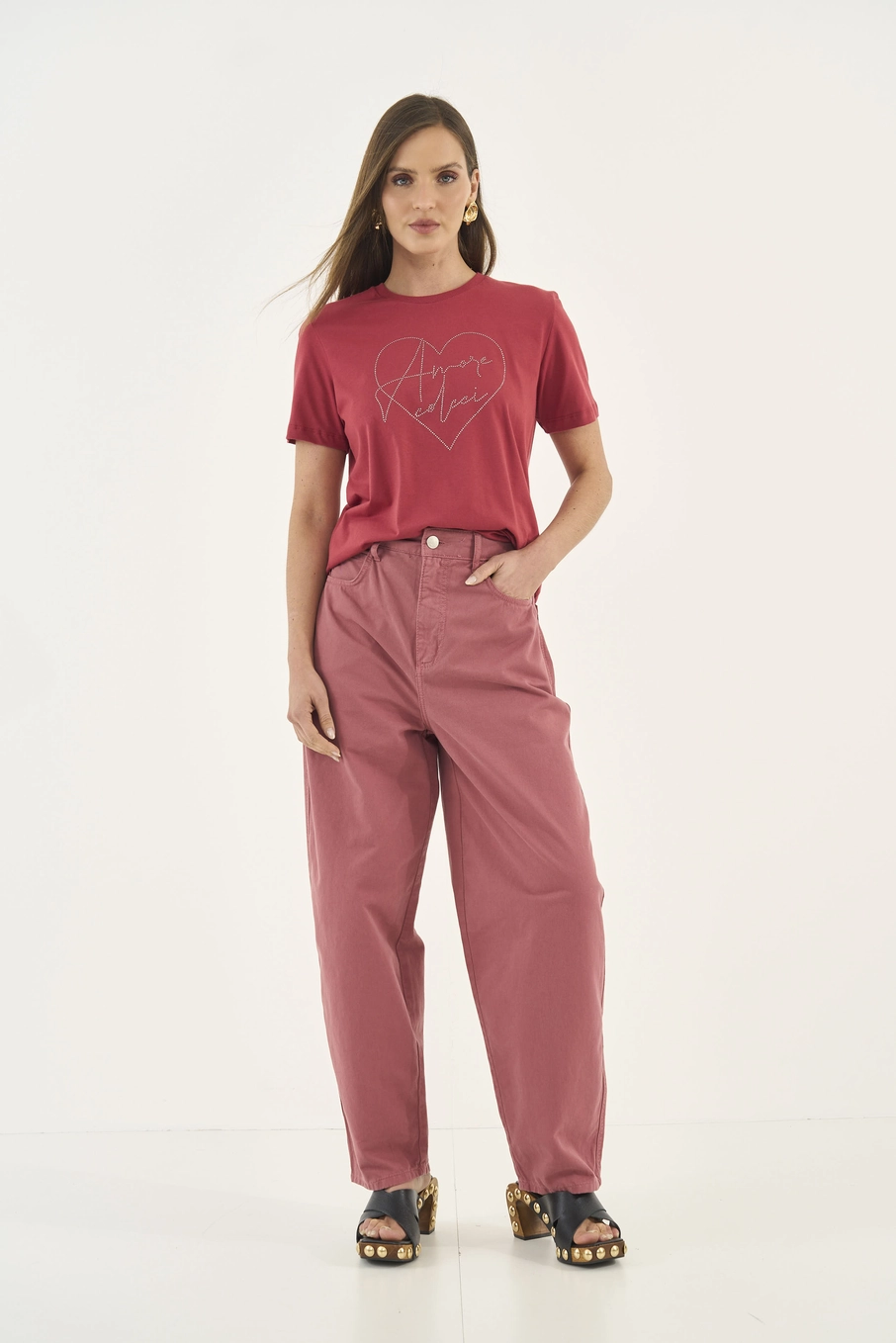 Camiseta Amore Com Aplicação Vermelho