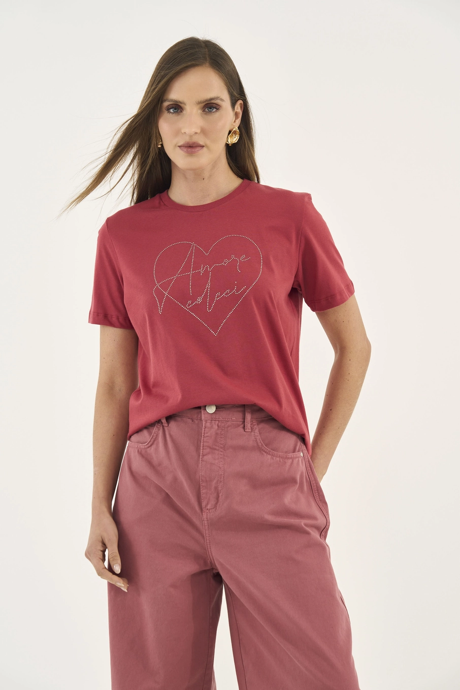 Camiseta Amore Com Aplicação Vermelho