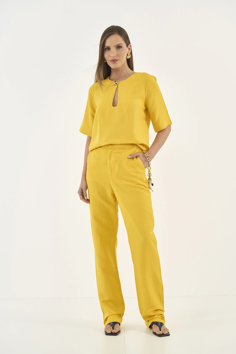 Camiseta Comfort Com Linho Amarelo