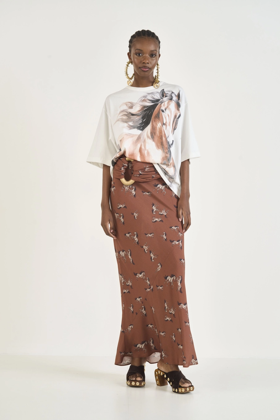 Camiseta Loose Horse Print Off Shell
