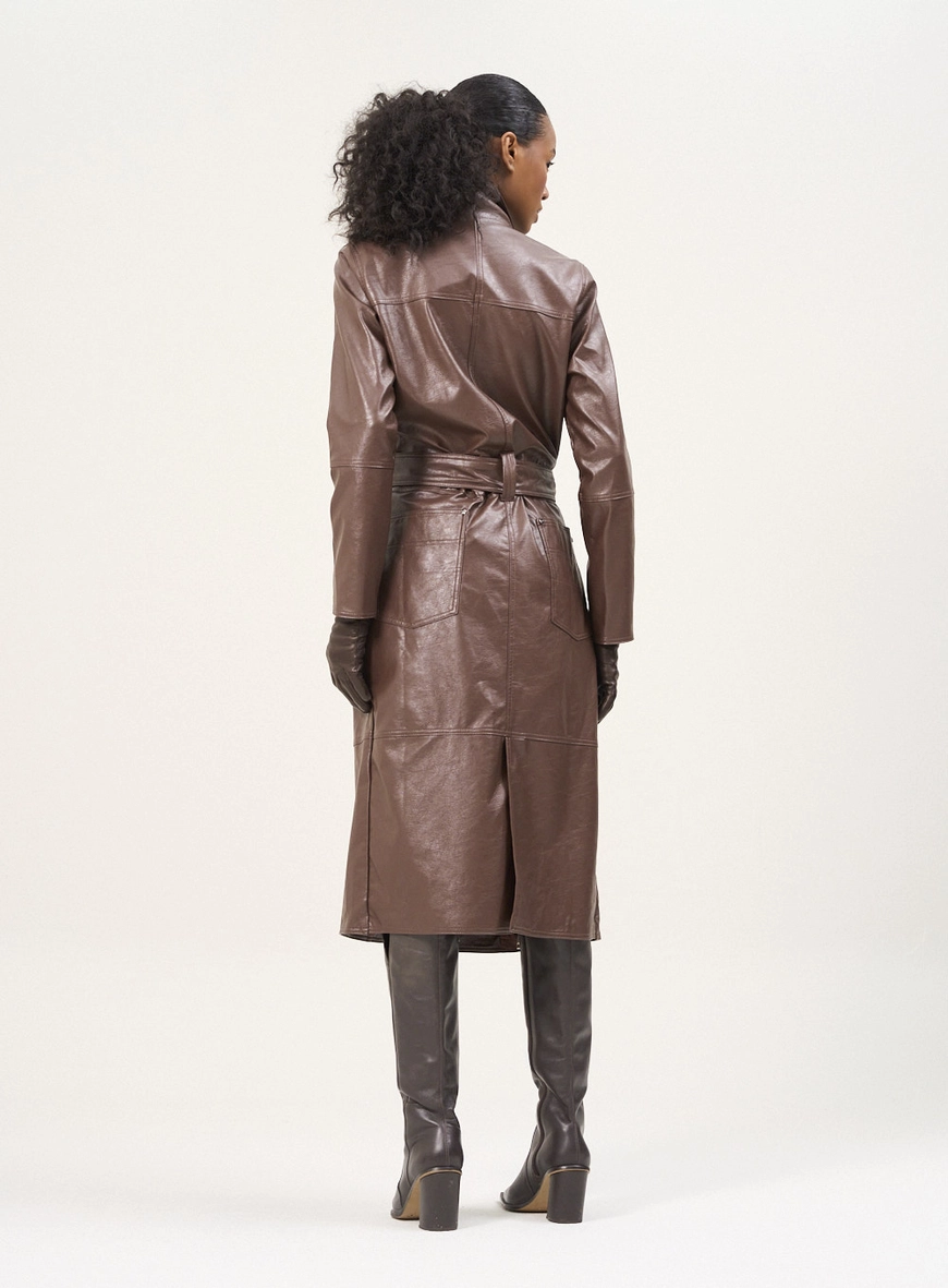 Casaco Feminino Trench Em Pu Marrom 2