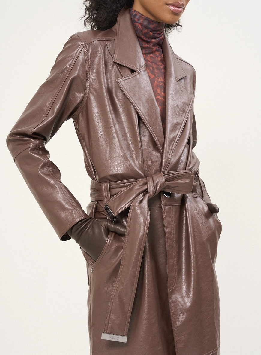 Casaco Feminino Trench Em Pu Marrom 3