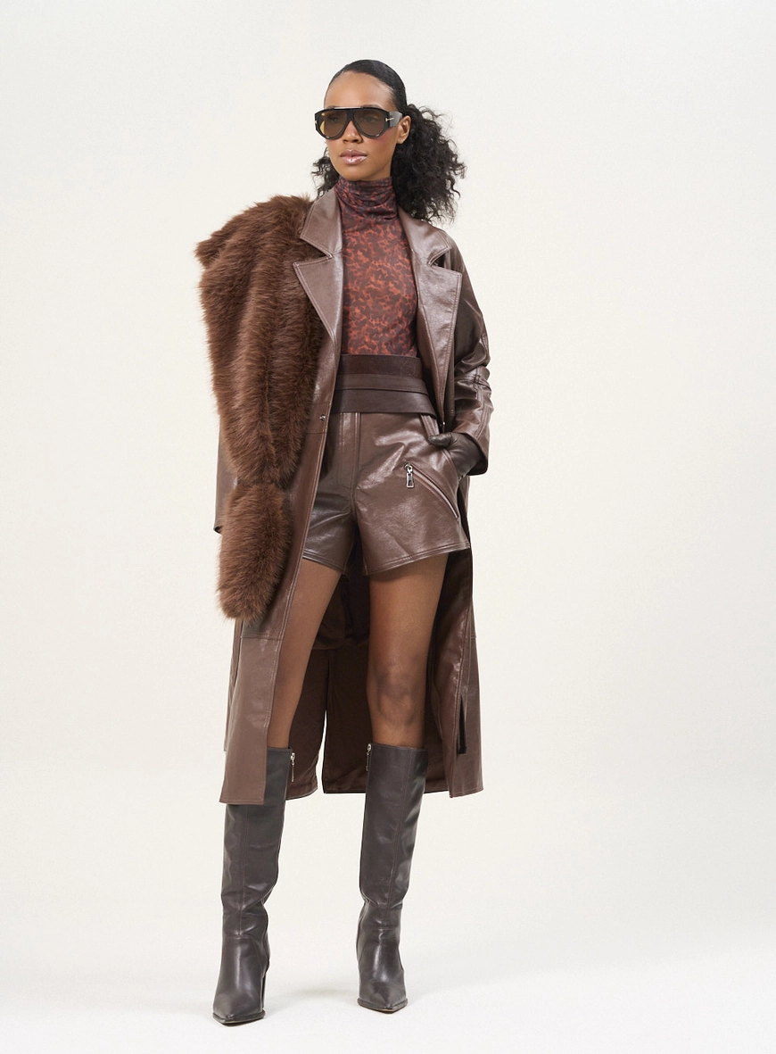 Casaco Feminino Trench Em Pu Marrom 4