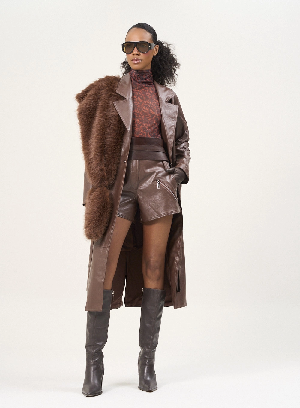 Casaco Feminino Trench Em Pu Marrom 4