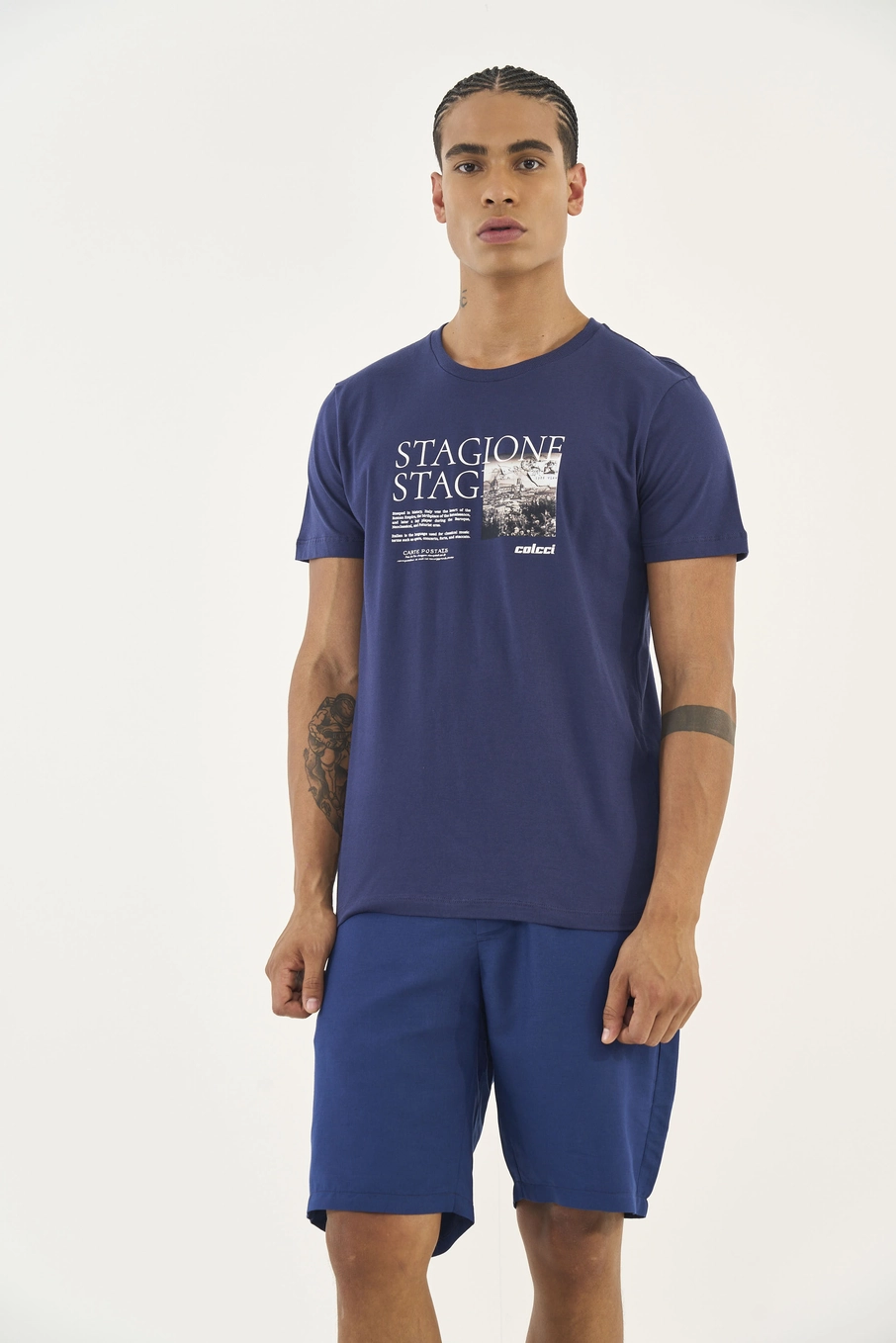 Camiseta Slim Estampada Azul
