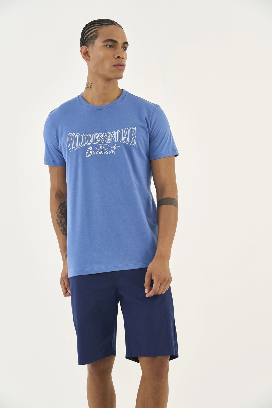 Camiseta Slim Manga Curta Azul