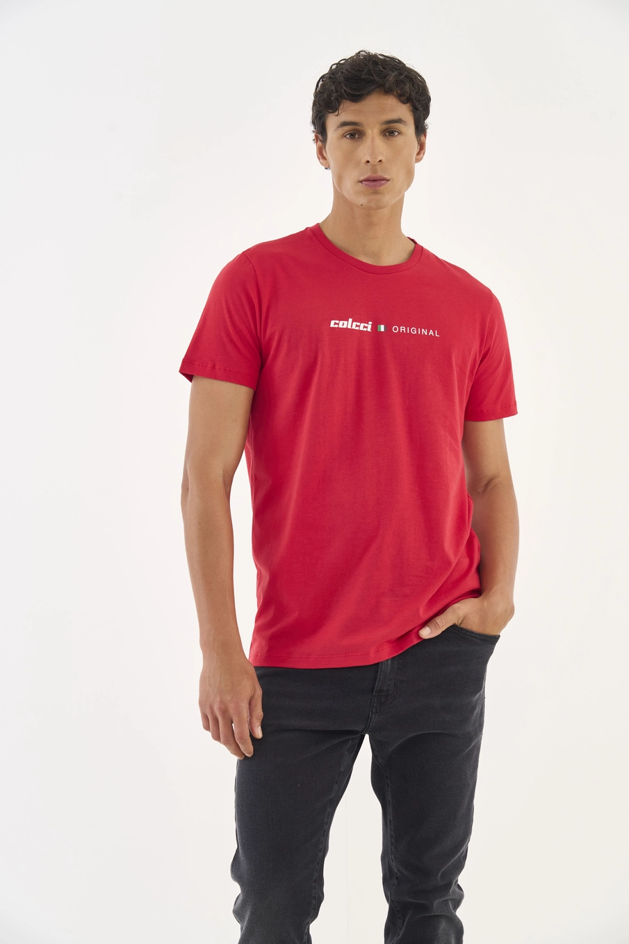 Camiseta Slim Com Estampa Frontal Vermelho