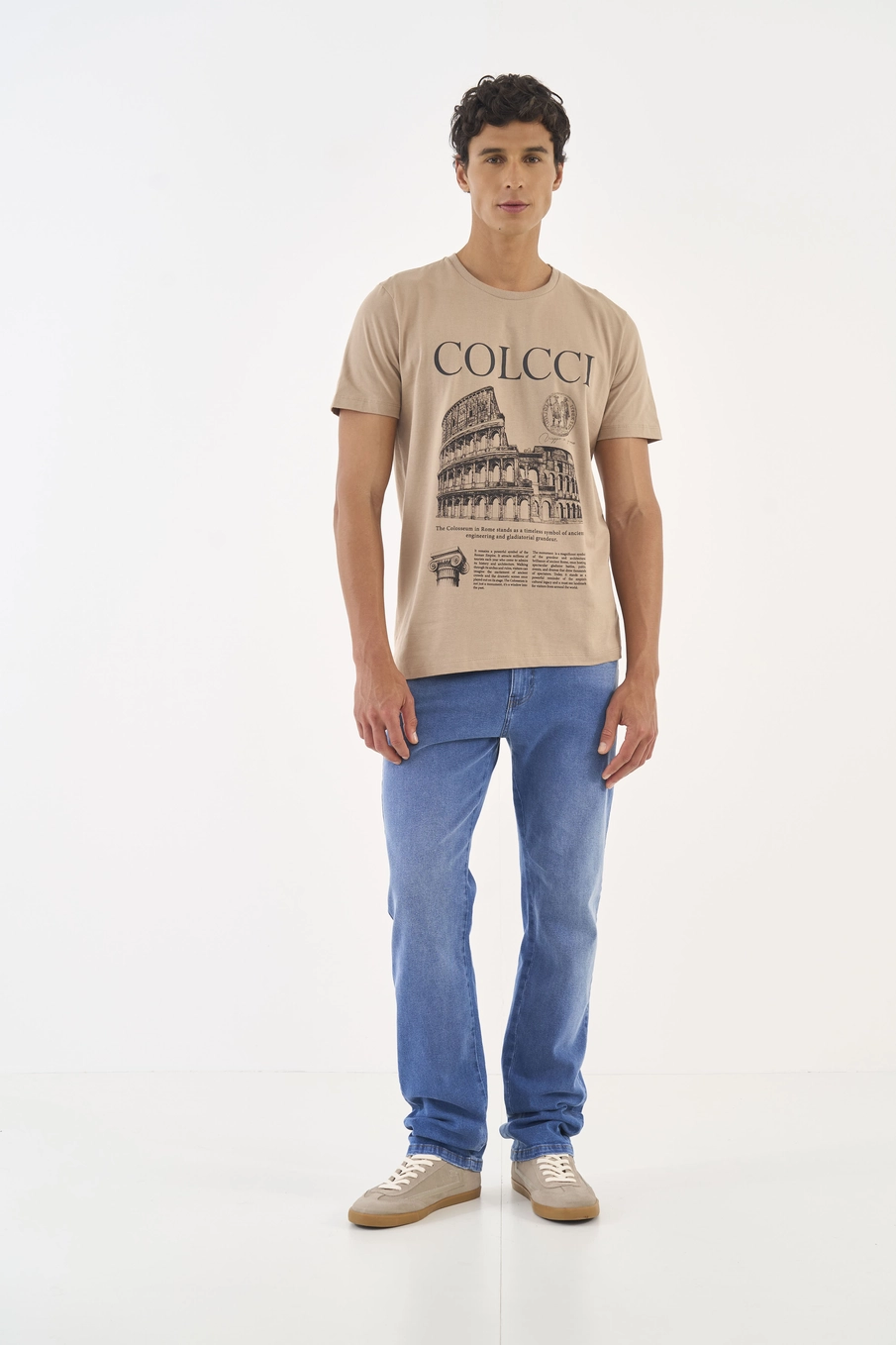 Camiseta Slim Estampa Roma Bege