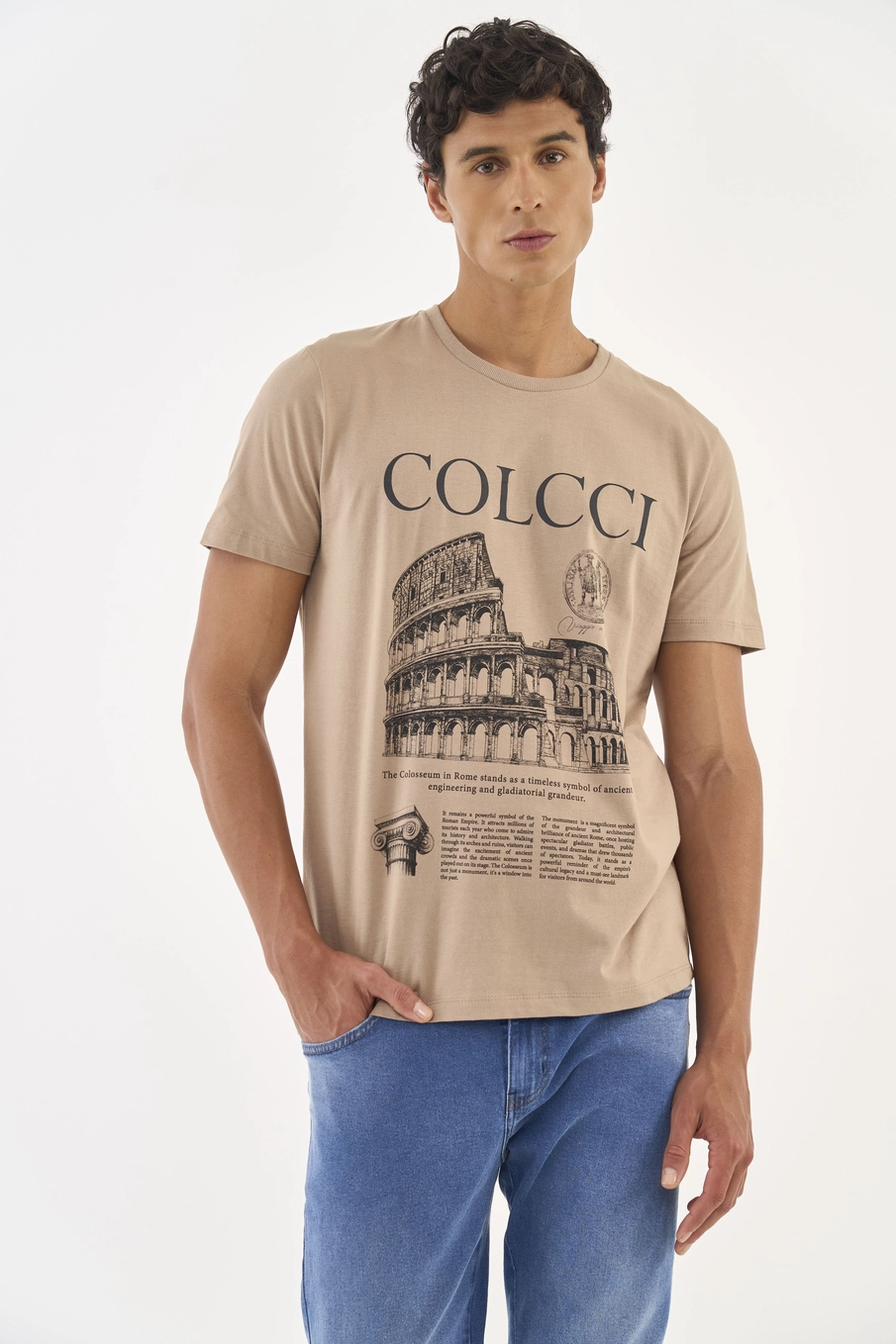Camiseta Slim Estampa Roma Bege
