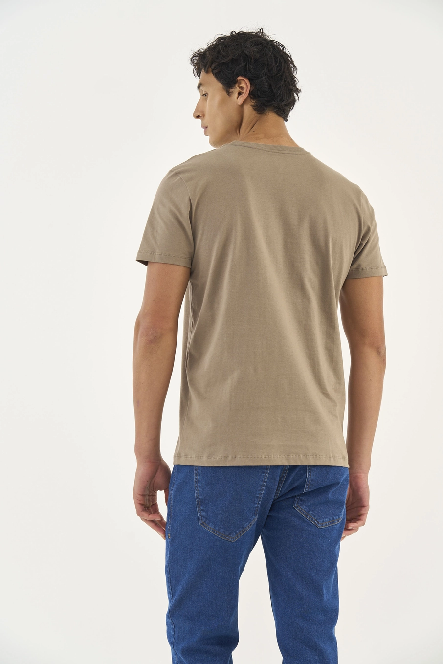 Camiseta Slim Com Estampa Bege Cinzas