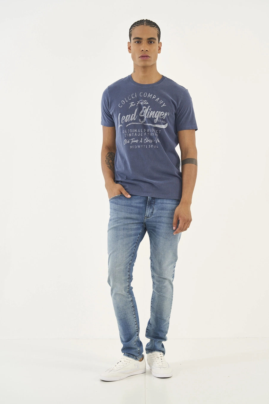 Camiseta Slim Com Estampa Azul