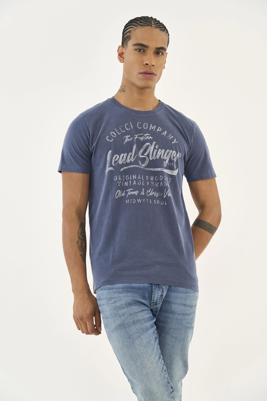 Camiseta Slim Com Estampa Azul