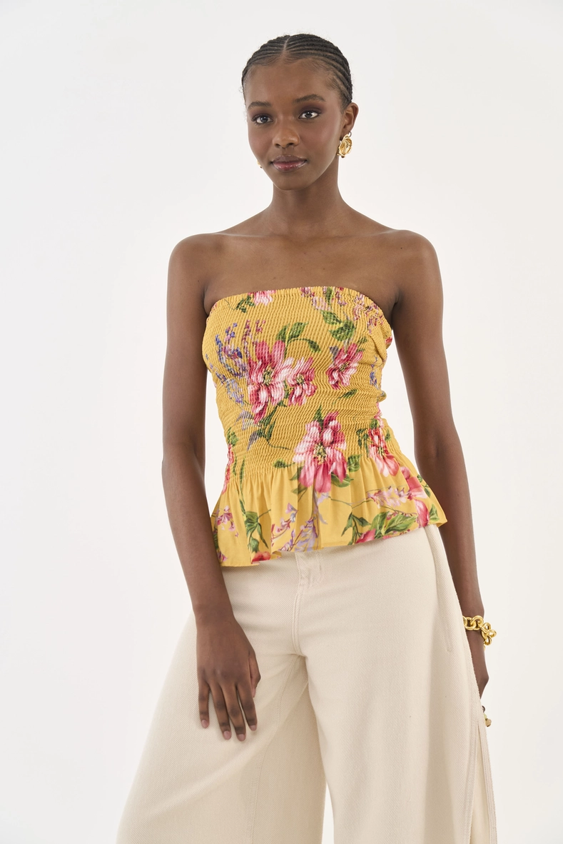 Blusa Tomara Que Caia Estampada Com Lastex