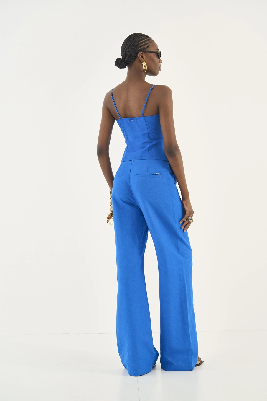 Blusa Alfaiataria Com Linho Reta Azul