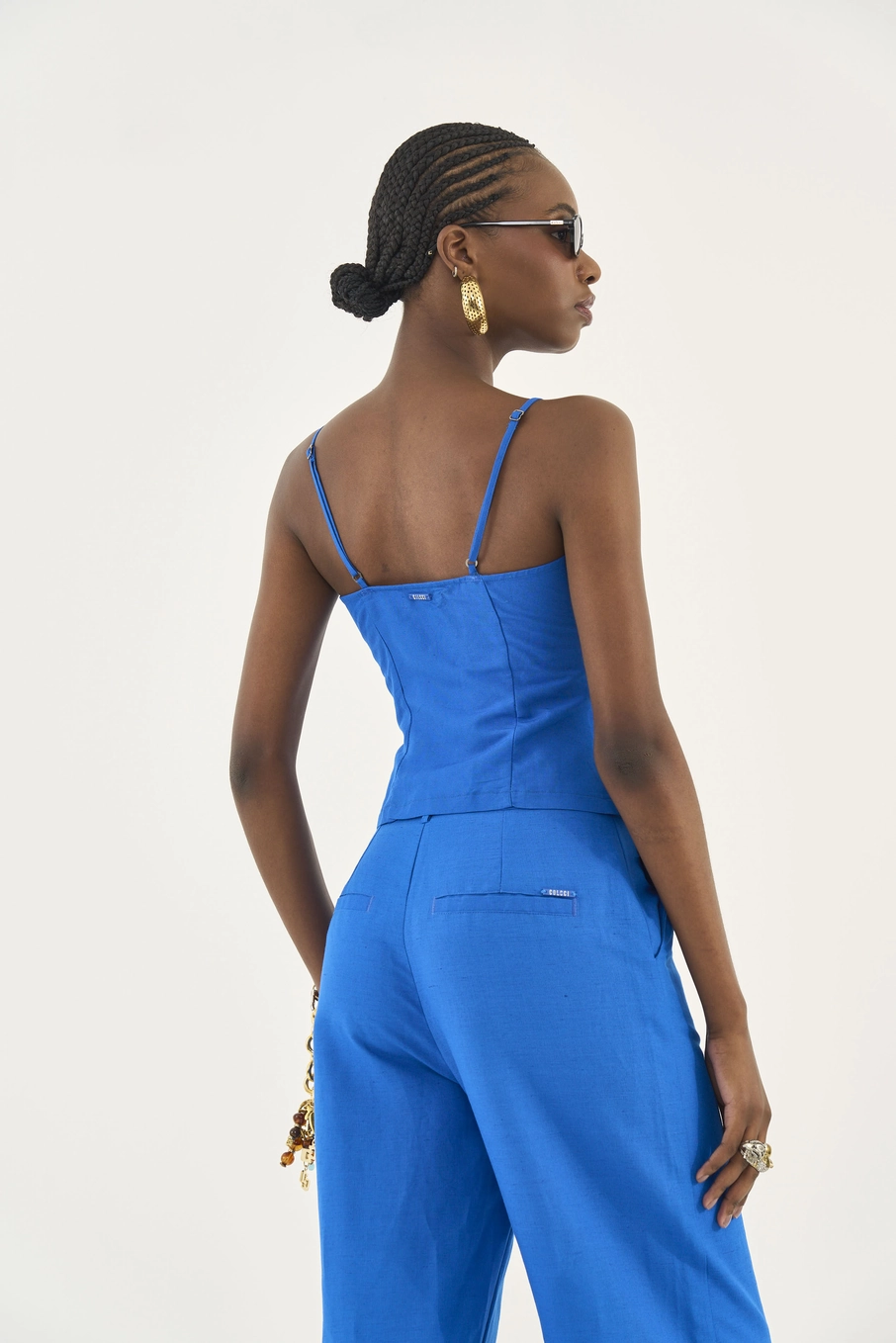 Blusa Alfaiataria Com Linho Reta Azul