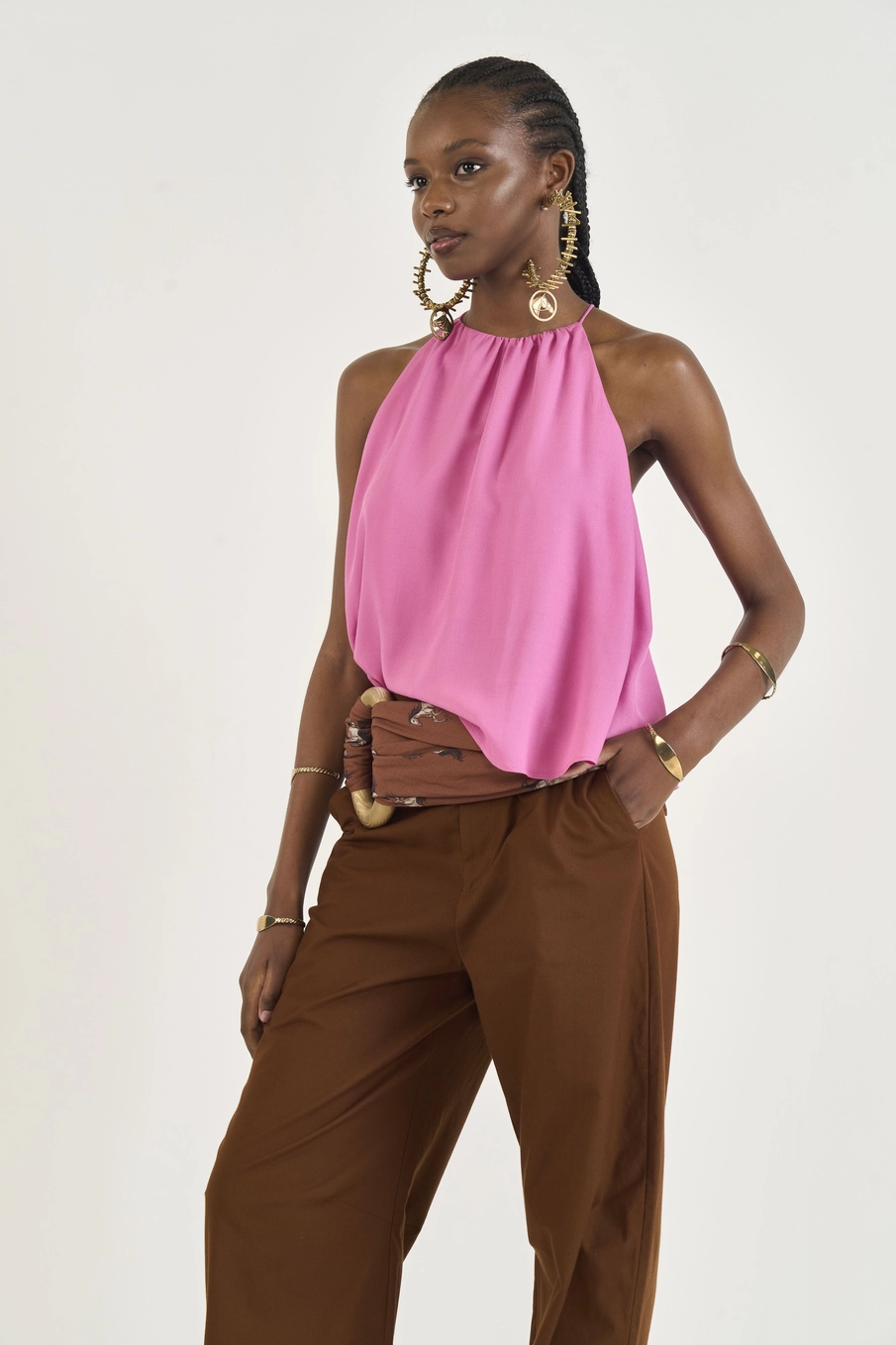 Blusa Solta Comfort Com Franzido Rosa