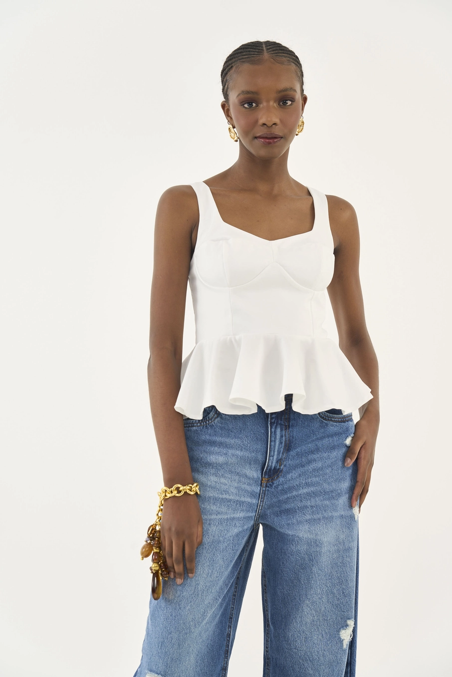 Blusa Slim Ajustada Godê Off Shell